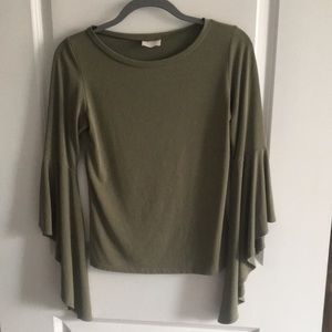 Flared sleeve sage green long sleeve top